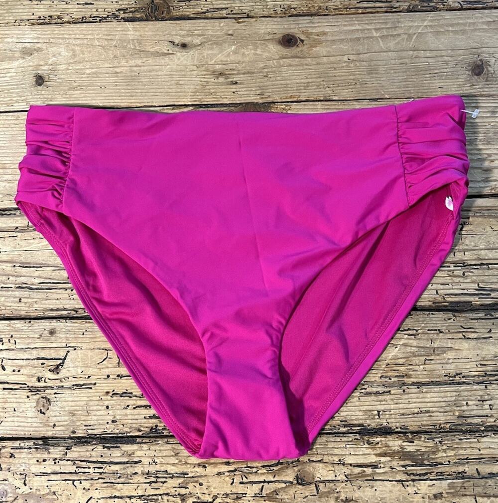 DKNY Women’s Size L Magenta High Waisted Bikini Bottoms NWT - Picture 1 of 7